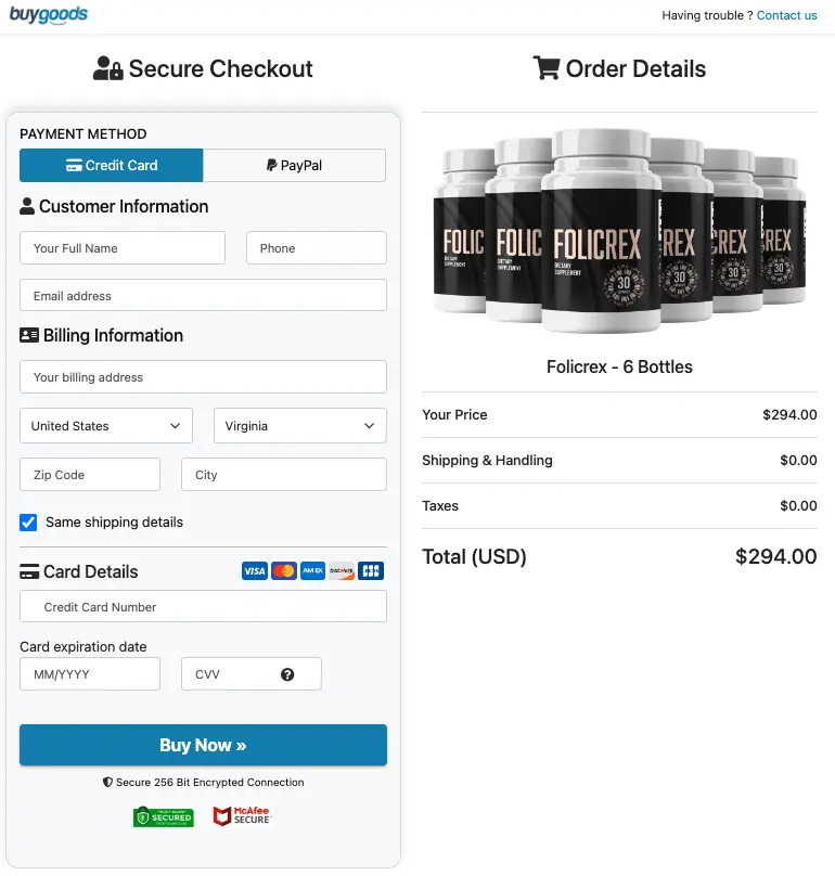 Folicrex order page